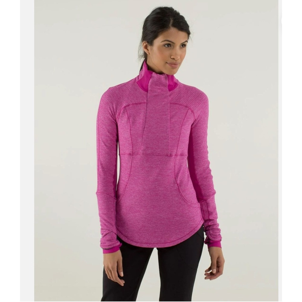 Lululemon Base Runner 1/2 Zip size 12 Raspberry Pique Pink Rulu Long Sleeve